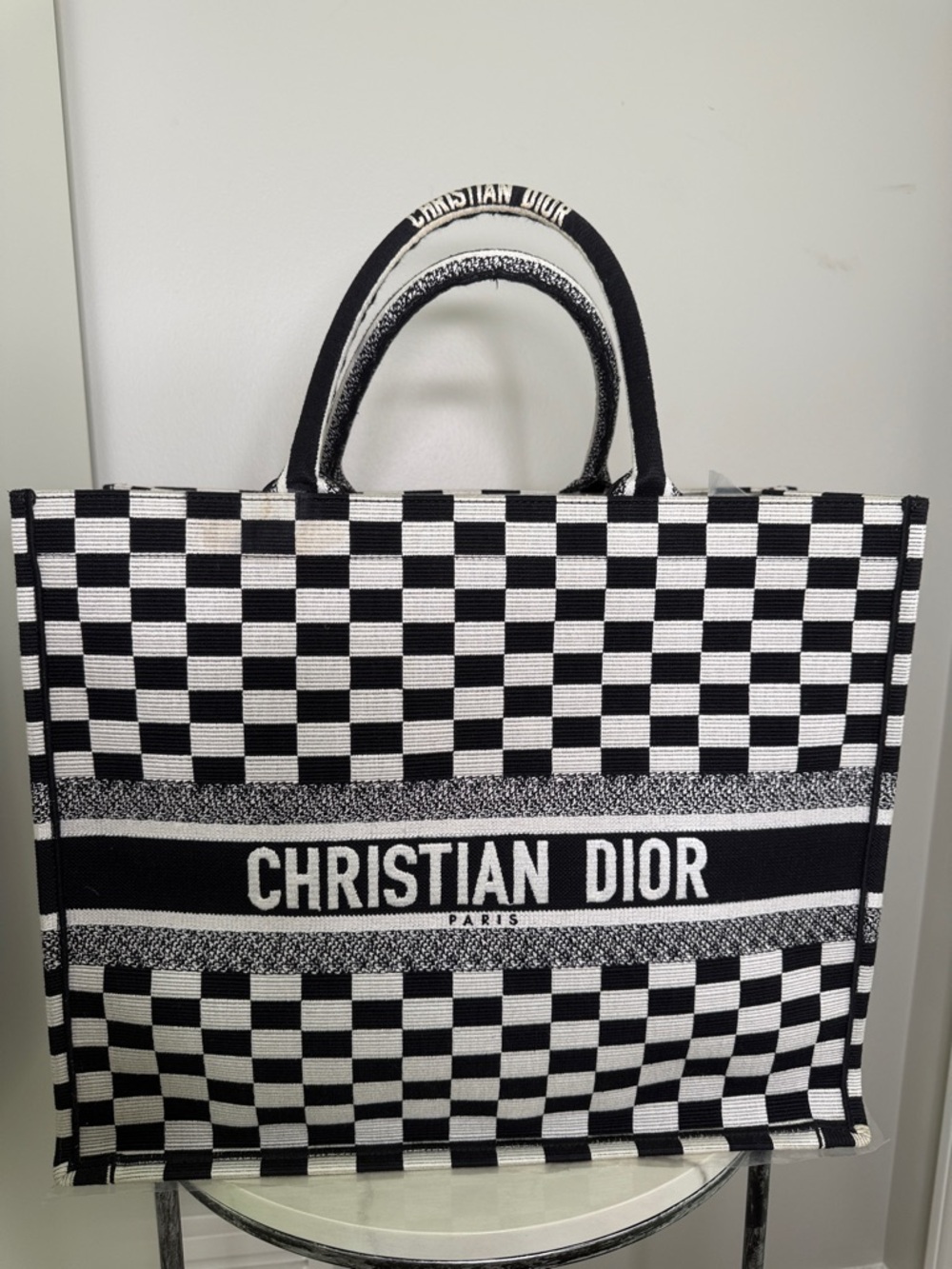 Dior Black and White Checkered Tote Bag - Picture 2 of 12